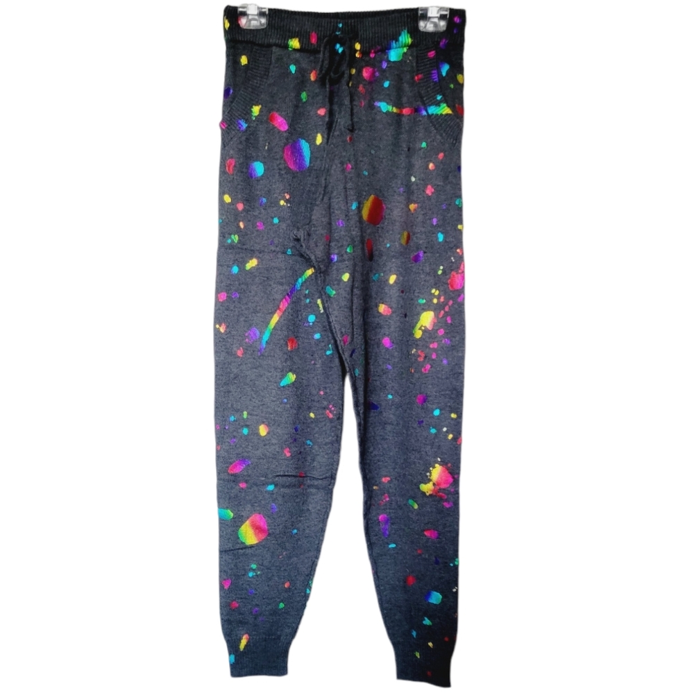 NWT Metallic Paint Splattered Knit Joggers - Picture 3 of 11
